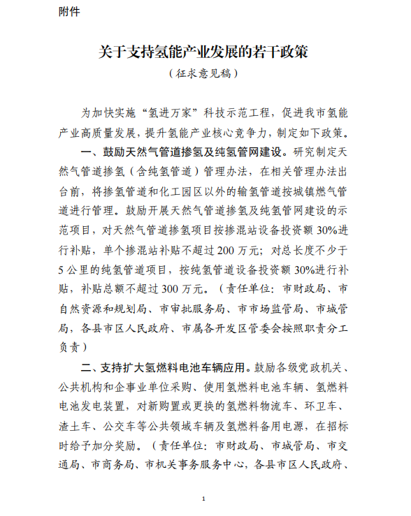 濰坊市發(fā)布氫能政策征求意見稿，繼續(xù)對加氫站建設(shè)和運營進行補貼